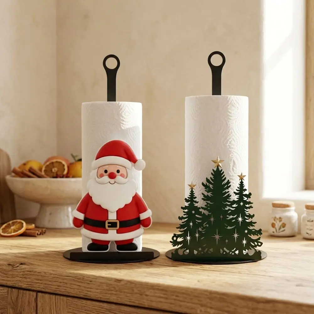 Freestanding Christmas Acrylic Paper Towel Holder Rust-Resistant Non-Slip Base Santa Claus Towel Stand Stable Structure