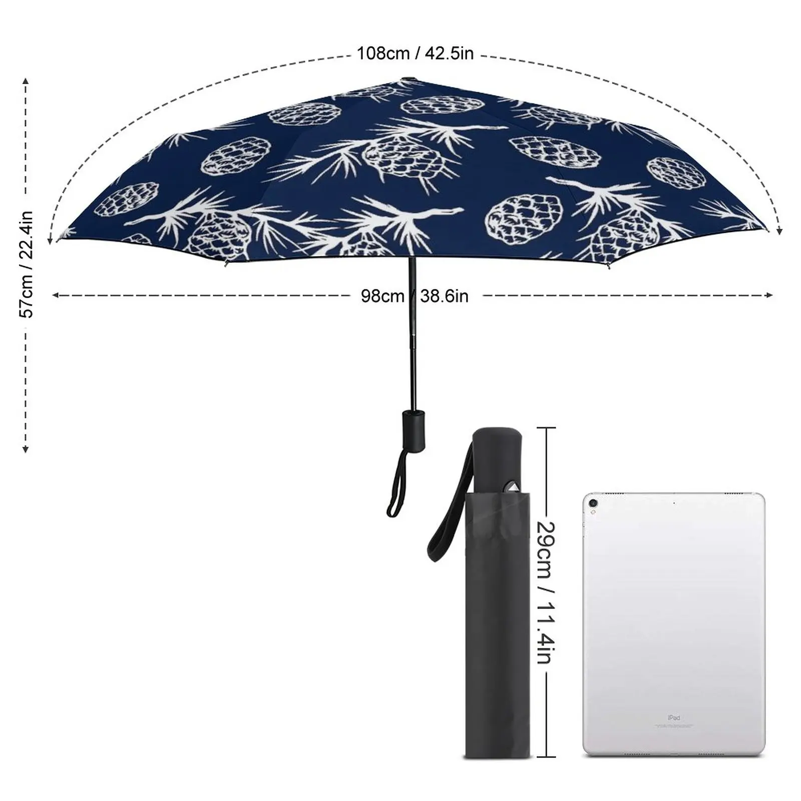 White Pine Cones Umbrella Watercolor Plants Waterproof Automatic Umbrella Charm Painting Portable Tours Umbrella