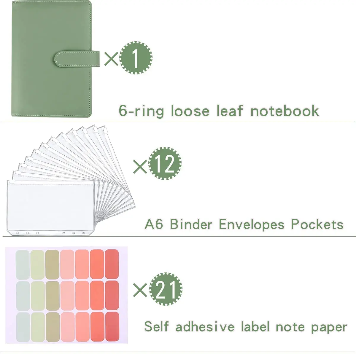 A5 PU Leather 6 Ring Binder Budget Planner Organizer with 12PCS Binder Pockets Cash Envelopes System,for Budgeting,Money Saving