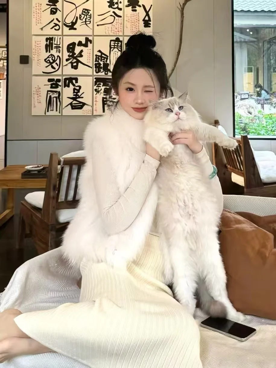 เสื้อกั๊กขนสุนัขจิ้งจอกนำเข้า เสื้อกั๊กผ้าขนสัตว์ เสื้อกั๊กแบบมีร่อง  สไตล์อินเทรนด์ใหม่ล่าสุด