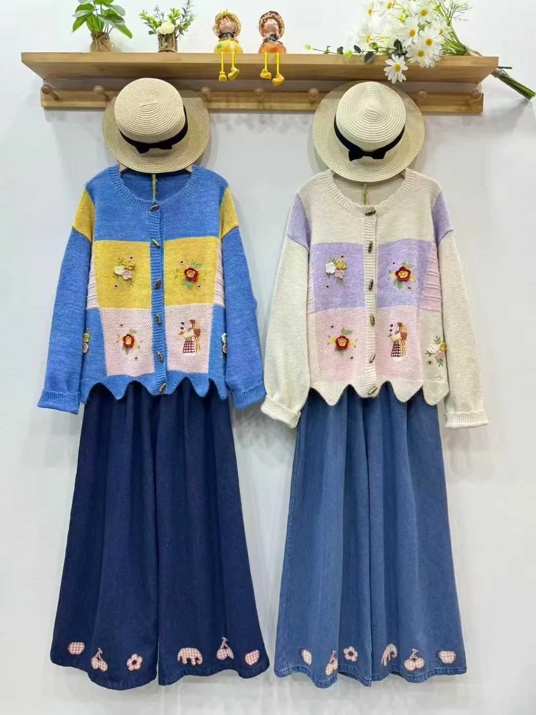 

Enianechu Mori, зимний свитер для девочек, японский стиль, лоскутный свитер ручной работы с вышивкой, кардиган для женщин, плотная верхняя одежда