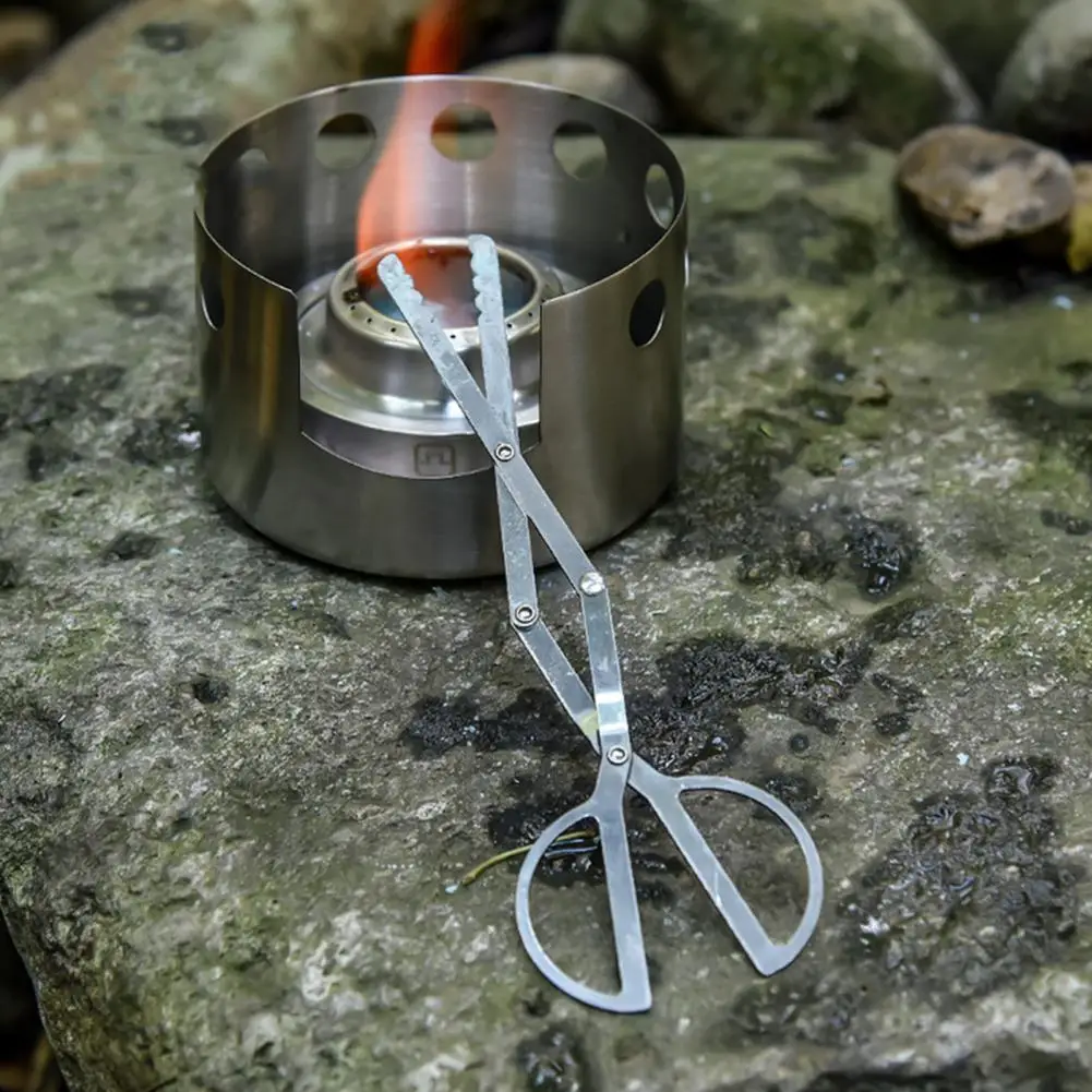 Charcoal Fire Pliers Portable Essential Silver Collapsible Alcohol Firewood Tongs Camping Outdoor Tools portable contactless circuit breaker ac voltage tester 12v 1000v led torch buzzer zero fire wire detector sensor test pen