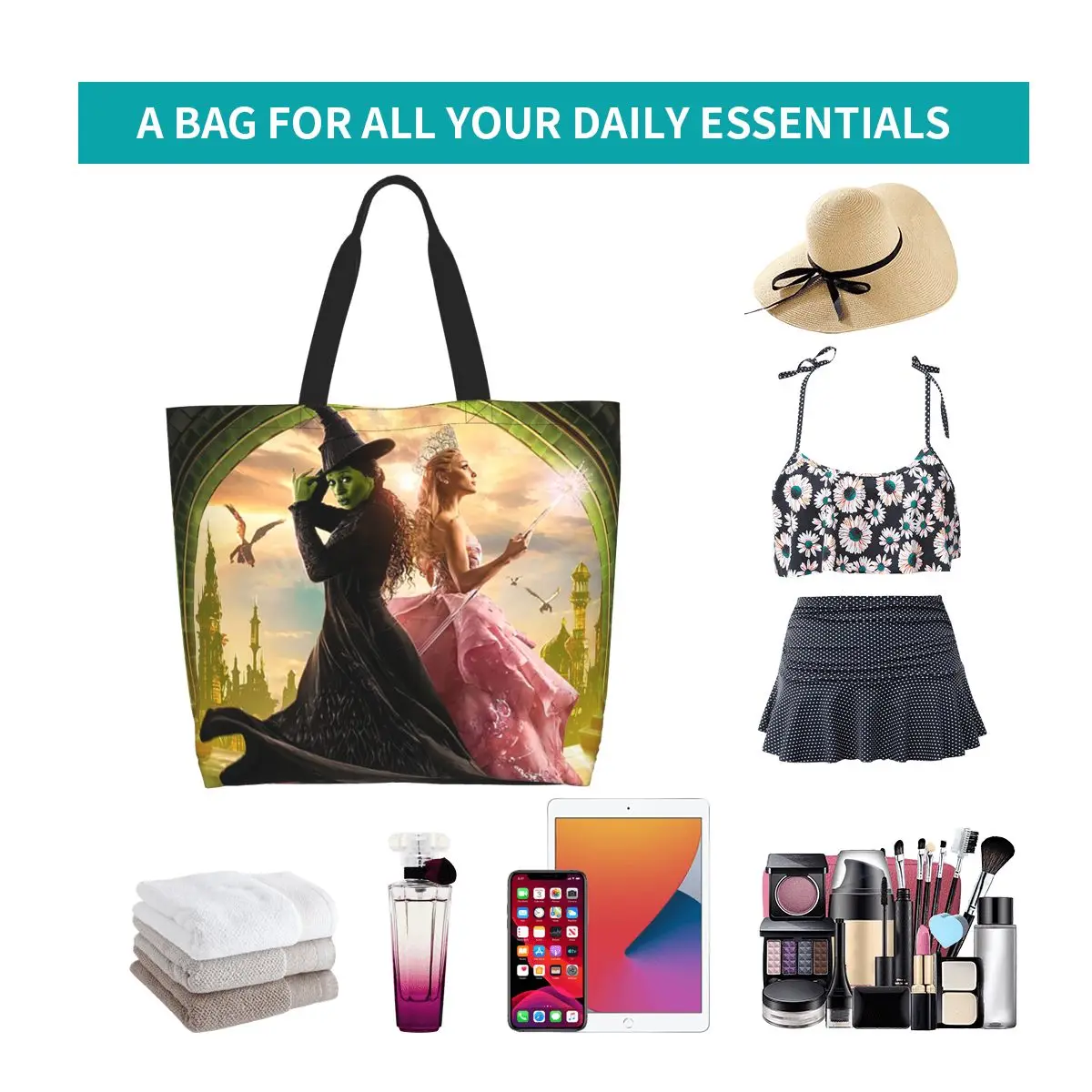 Wicked Musical Shopping Tote Bag Canvas Large Capacity Shoulder Bags Shopper Grocery Handbag for Women