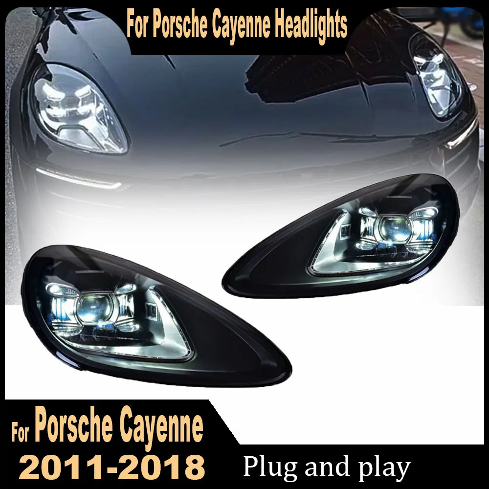 

Передняя фара для Porsche Cayenne, фара головного света 2011-2018, фары Cayenne DRL, сигнал поворота, дальний свет в сборе, Plug and play, 2 шт.