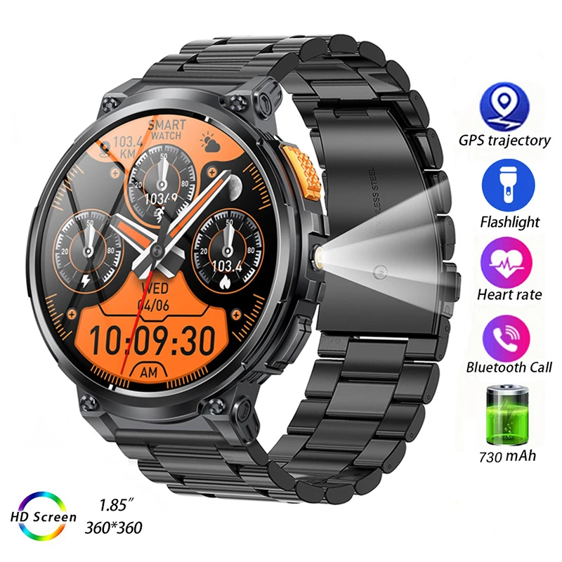 

1.85" Outdoor Sports Electronic Wrist Watches K66 Smart Watch for Men 730 mAh Flashlight Smartwatch Fitness Bracelet Wristwatch