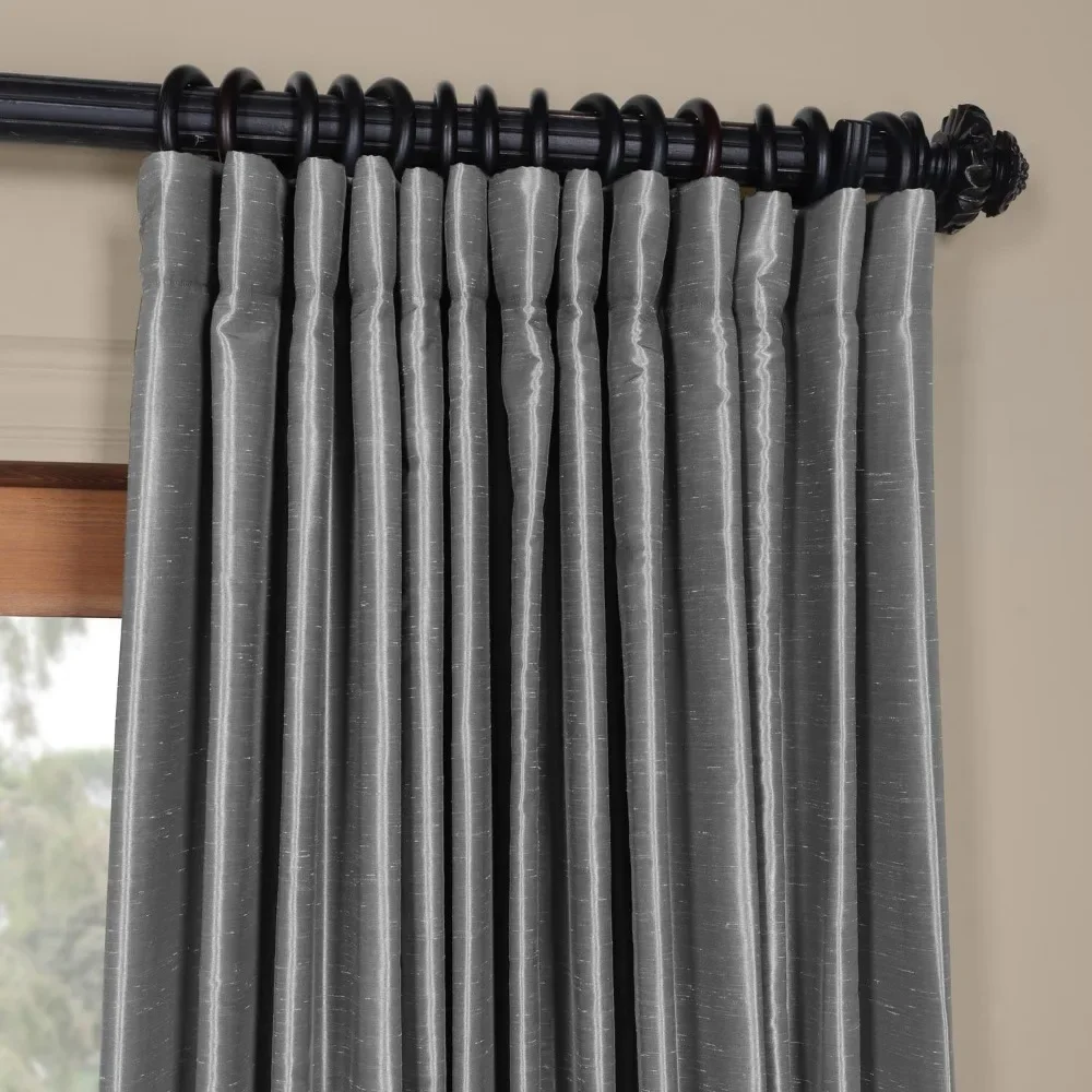 Extra Wide Faux Silk Blackout Curtains 96 Inches Long Vintage Textured Blackout Curtain (1 Panel), 100W x 96L, Storm Grey