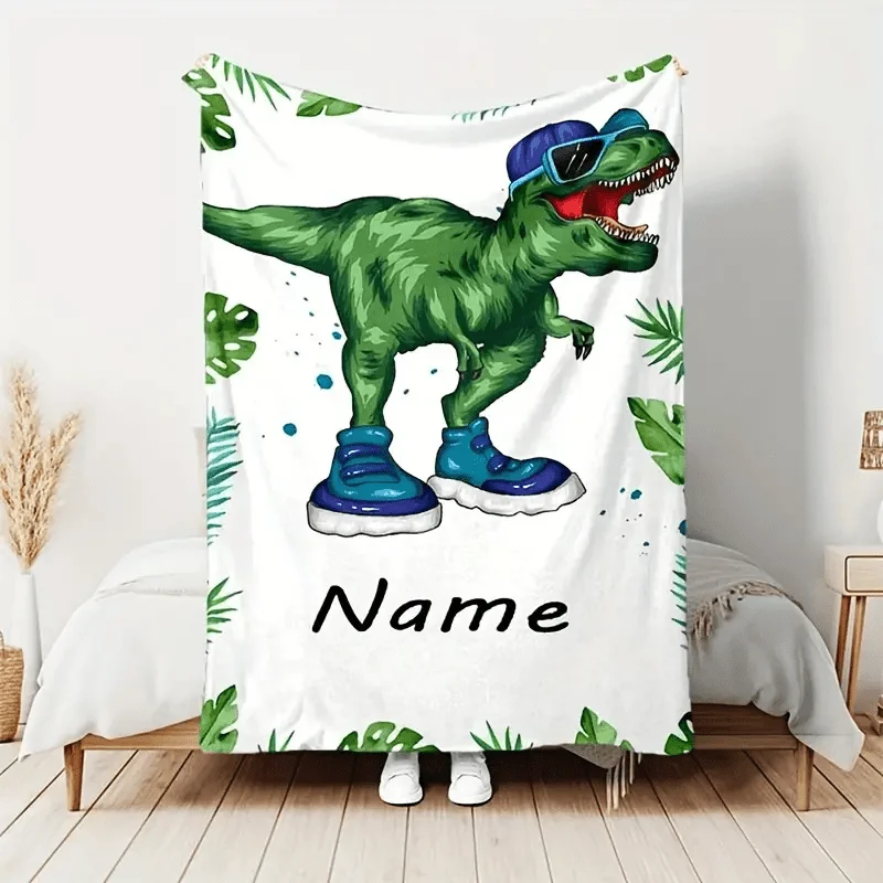 Personalized dinosaur fleece blanket: modern style, suitable for all seasons, made of 100_ polyester fiber, weighing 200 to 250