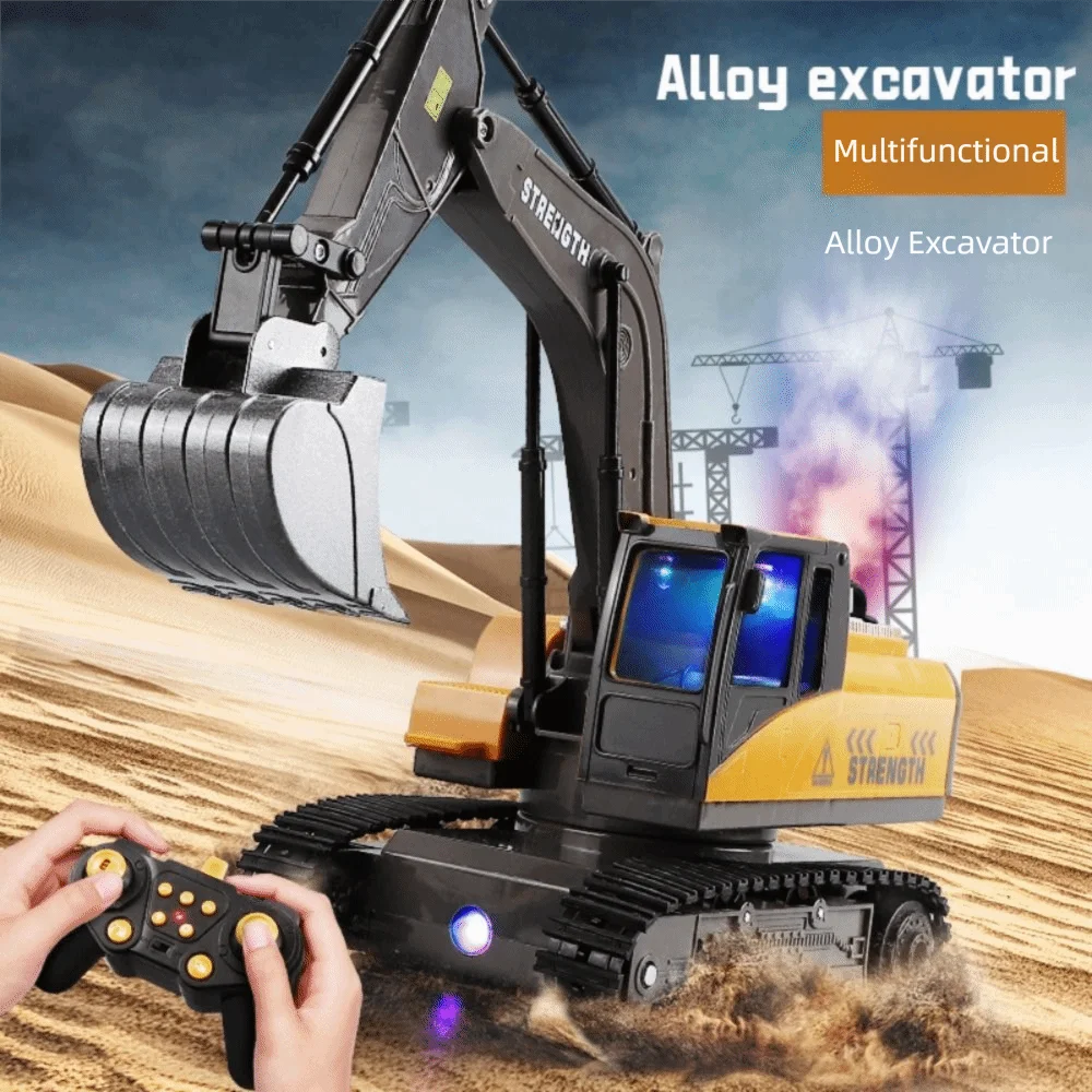 Plastic Alloy Remote Control Excavator Yellow Grey 2.4Ghz 11 Channel RC Excavator 1:24 Crawler Excavators Children's Gift