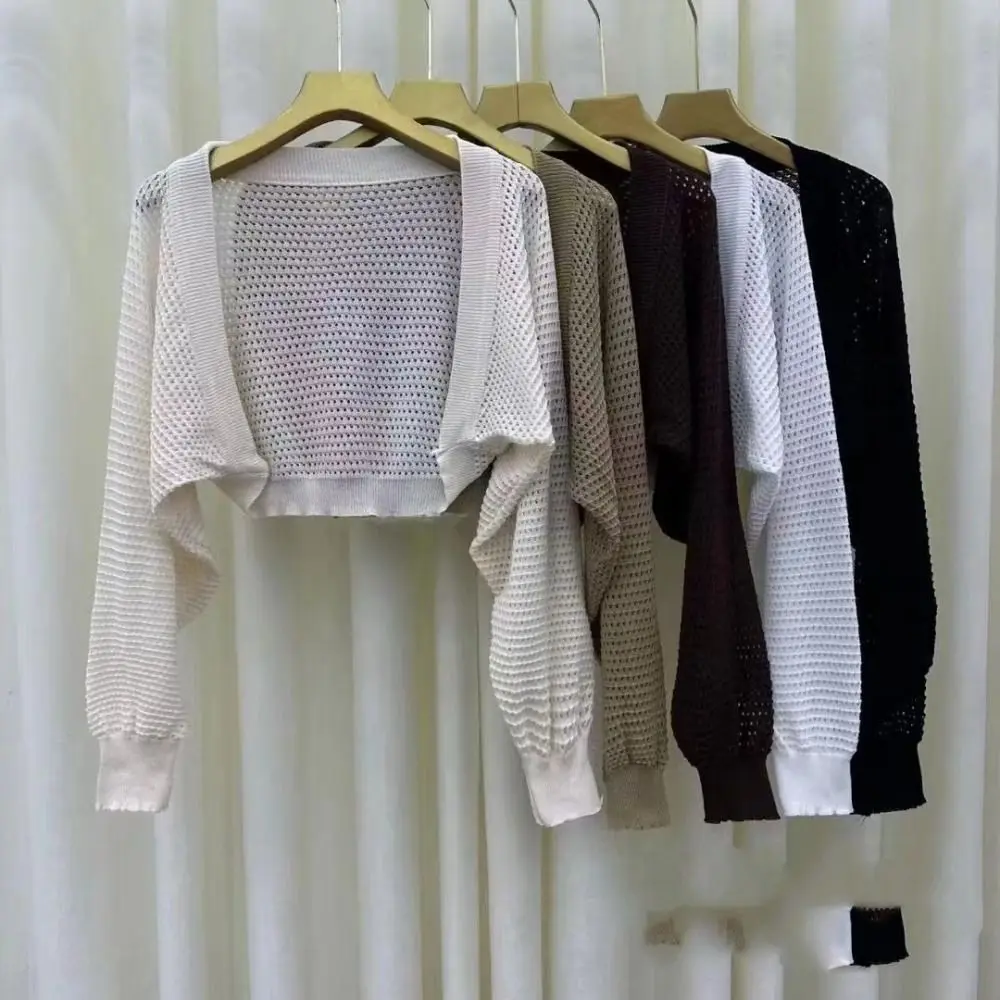 

All-match Hollow Knitted Shawl Long Sleeves Loose Knitted Crochet Top Thin Scarf Accessories Knitted Cape Women