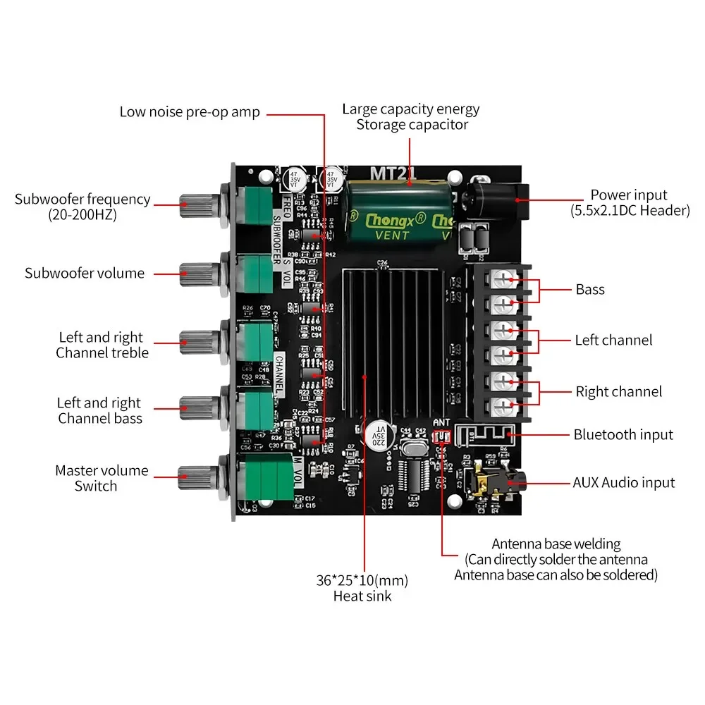 ZK-MT21 قناة بلوتوث 5.0 CS8673E 2.1 جهاز تضخيم الصوت مجلس 50 واط X 2 + 100 واط قوة الصوت مكبر صوت استيريو مجلس باس أمبير AUX