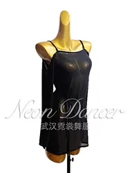 Neondancer New Women's Latin Dance Training Outfit, Mesh See-Through Long-Sleeve Dress, Versatile Overlay Skirt