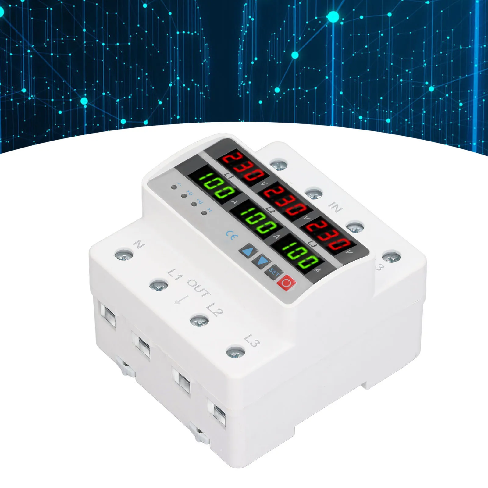 Over Under Voltage Protector 3 Phase Voltage Protective Device Self Resetting AC220V 380V for Electrical Application
