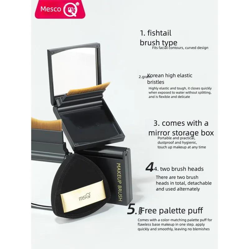 MSQ/ MSQ Portable Fishtail Foundation Brush, A Special Foundation Makeup Brush For Flat-headed Makeup Artists