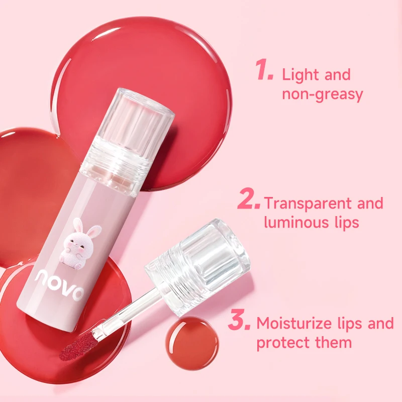 Brilho labial de gelatina de coelho fofo, esmalte labial brilhante hidratante, com batom nutritivo de óleo de semente de girassol, copo antiaderente de longa duração