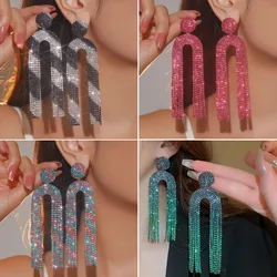 Luxury shiny rhinestone long tassel earrings
