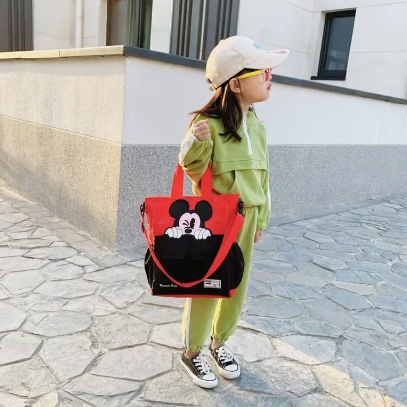 2024 New Disney Mickey Cartoon Print Children\'s Tutorial Bag Primary School Handbag Large Capacity Shoulder Messenger Bag