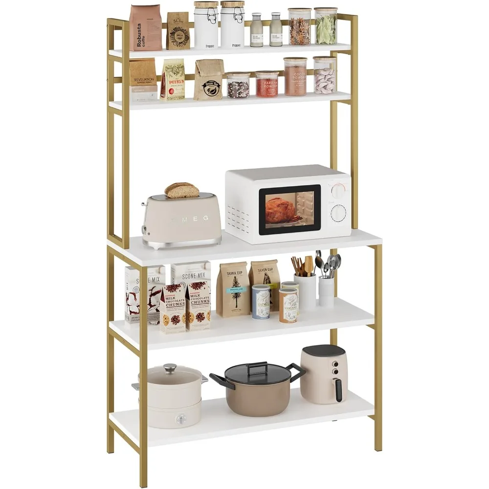 Bakers Rack with Storage,5Tier Free Standing Kitchen Shelves, Industrial Coffee Bar with Hutch, Microwave Oven Stand Countertop