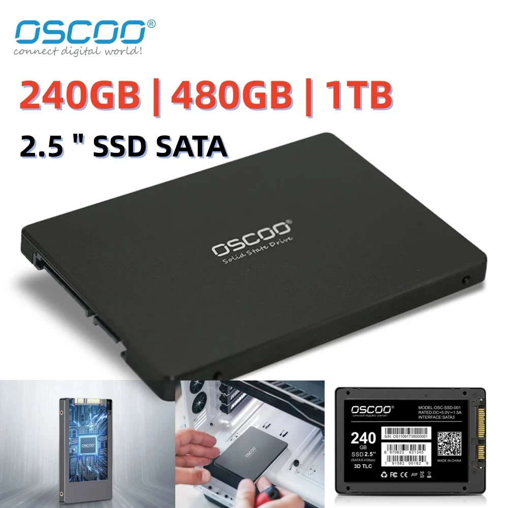 OSCOO-Unidade Interna de Estado Sólido, Disco Rígido, SSD, Disco Rígido, 64GB, 120GB, 240GB, 480GB, 512GB, 1TB, Sata3, 2,5"