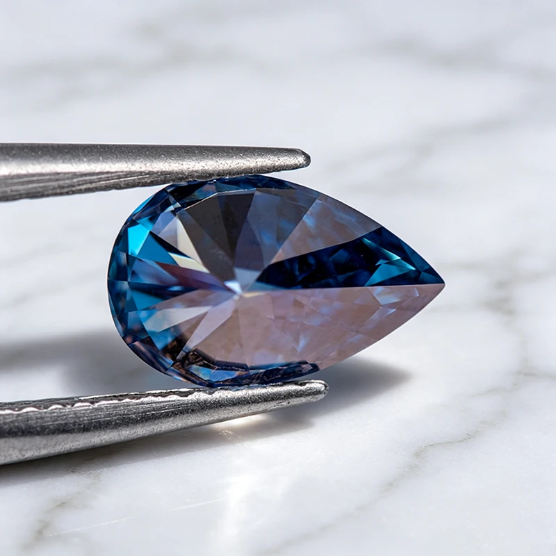 Moissanit-Stein in Birnenform, Saphirblau, Edelstein für Schmuckherstellung, Besteht Diamanttester mit Zertifikat – Detail 6