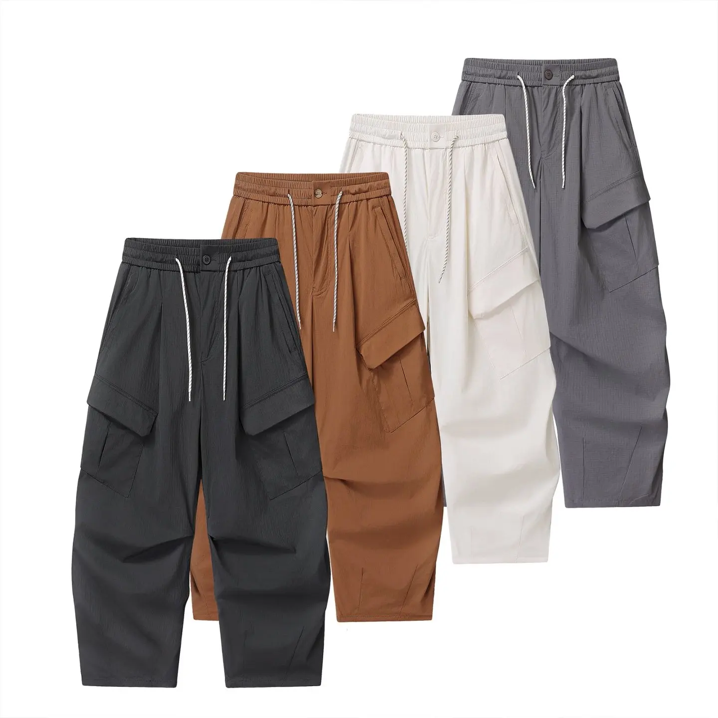 

Men's Outdoor Spring Summer Loose Fit Straight Leg Pants Quick Dry Cargo Workwear Trousers Multi Pocket Casual Fashion