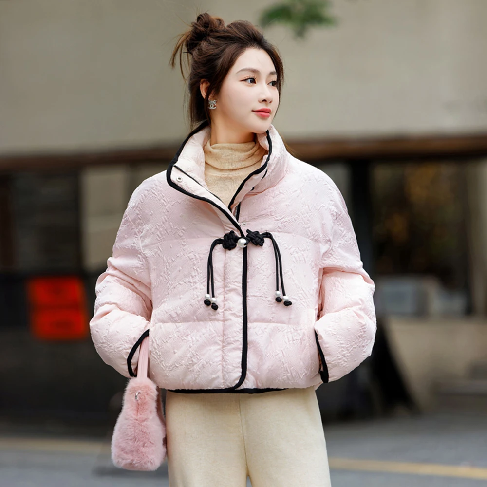 Elegant Vintage Down Jackets For Women Winter New Cotton Padded Fashion Women's Puffer Coat Female Stand Collar Parka Outerwear