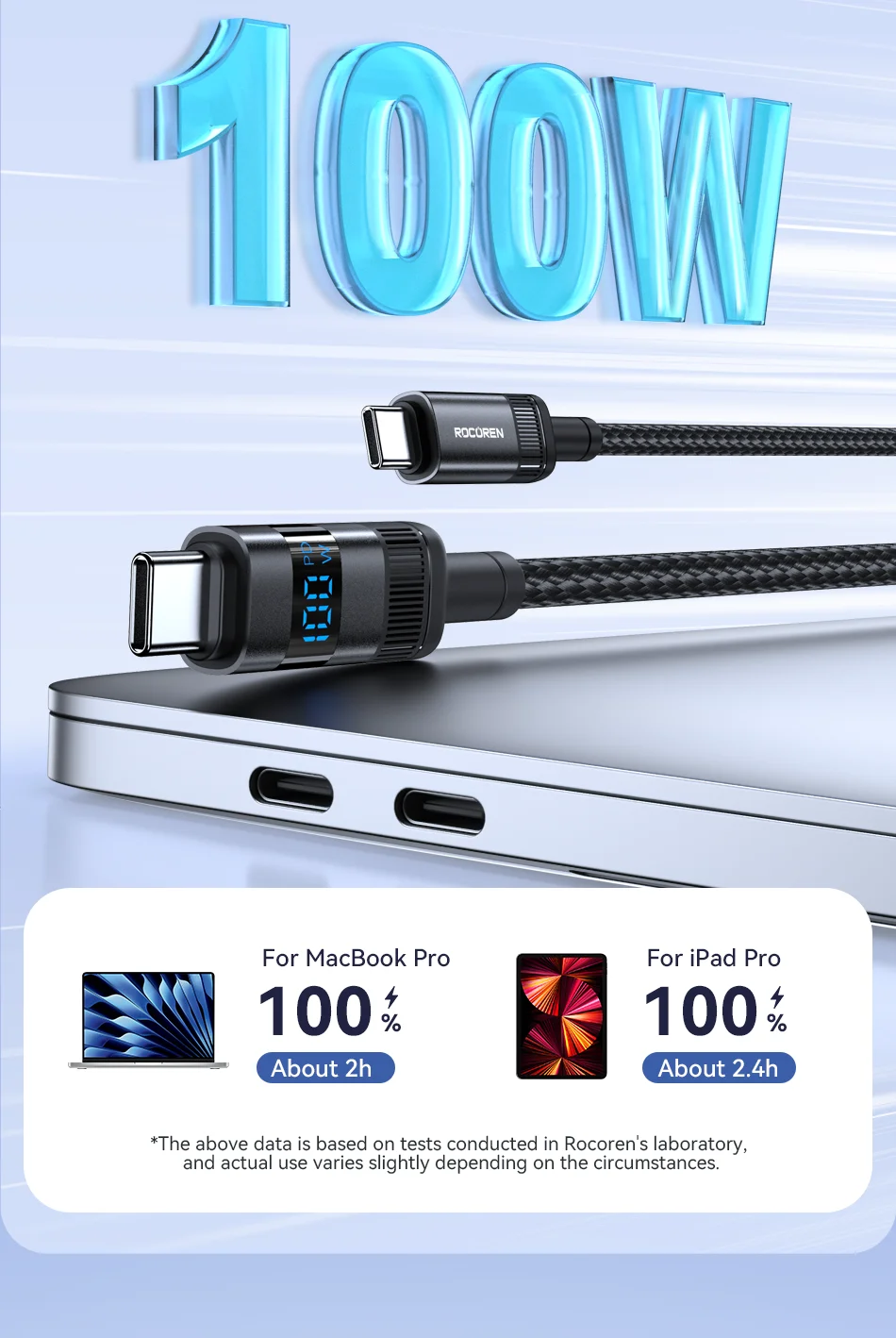 Rocoren 100 W USB-Typ-C-Kabel mit Digitalanzeige 5 A PD3.1 Schnelllade-Typ-C-Kabel für MacBook iPhone 16 15 Pro Samsung Xiaomi – Detail 7