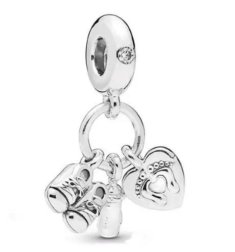 

Genuine 925 Sterling Silver Charm My Little Baby With Bottle Booties & Heart Bead Fit Pan Bracelet & Necklace Diy