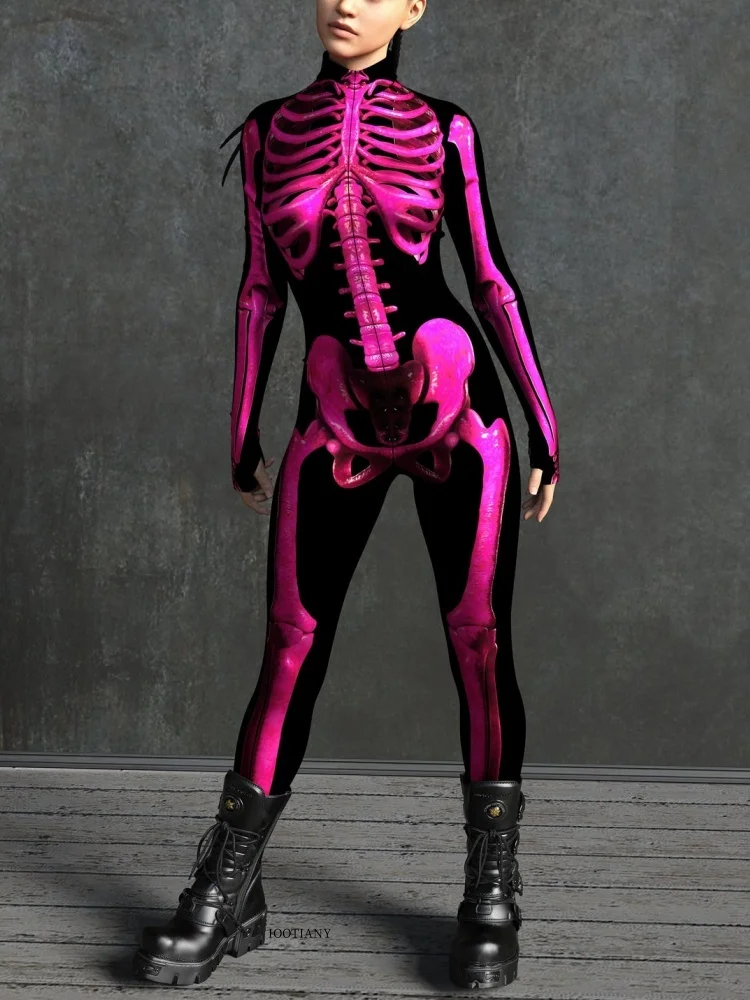 IOOTIANY Damen Grüner Sexy Horror-Skelett-Geister-Bodysuit-Set Halloween Karneval Party Aerial Bühnenauftritt Kostüm-Set – Detail 12