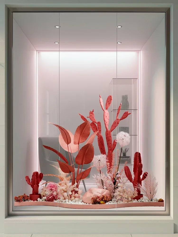 Simulation cactus plant landscaping women's clothing Internet celebrity window decoration scene arrangement reed