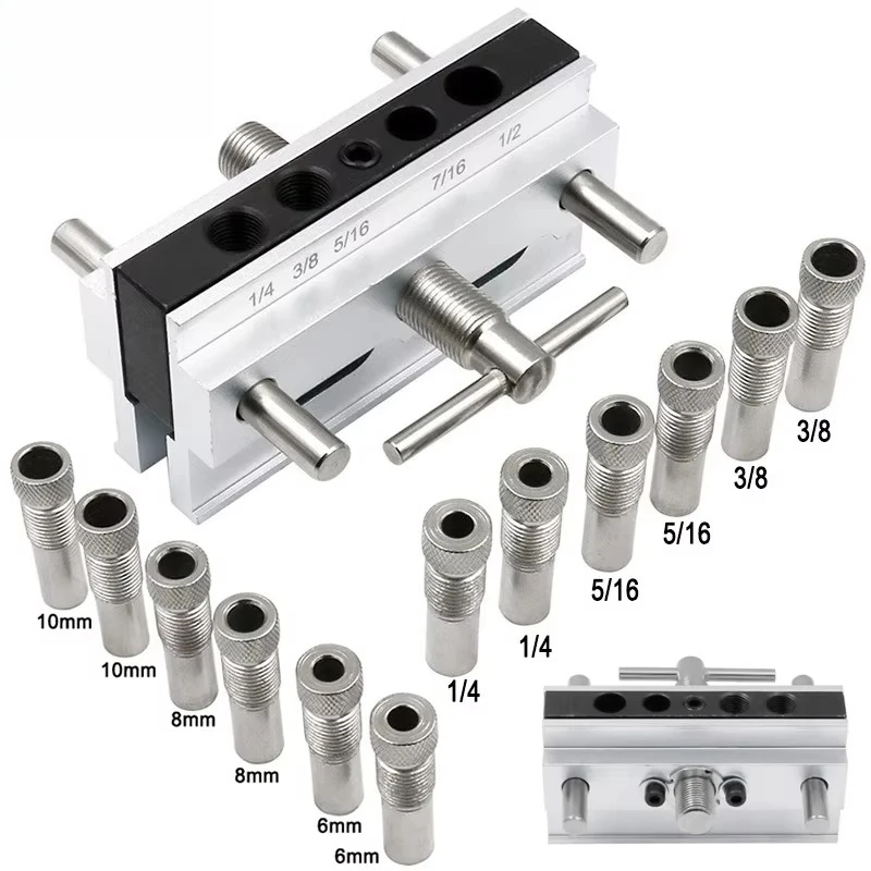 Pocket Hole Self-centering Vertical Doweling Jig Drill Guide Locator Hole Puncher Tool Kit 6/8/10mm Joinery Woodworking Tool