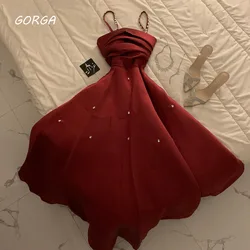 GORGA Strapless Beading Satin Evening Dresses Saudi Arabia A-LINE Spaghetti Strap Formal Occasion Dress Floor-Length Party Gown