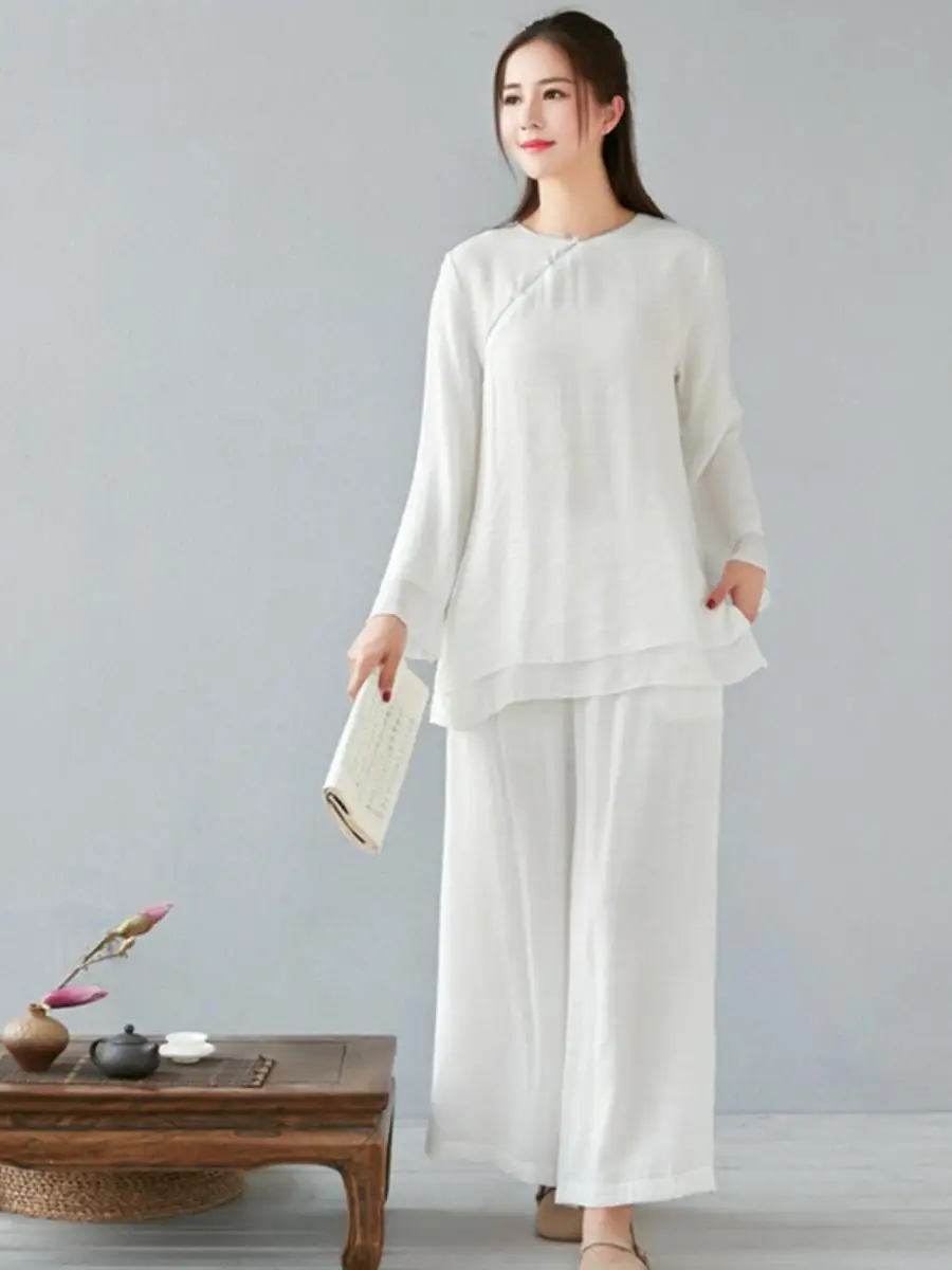 

Весенне-осенний новый комплект для йоги: художественный ретро-костюм с пуговицами для тай-чи, из хлопка и льна, для занятий дзен-буддизмом и чайной церемонией