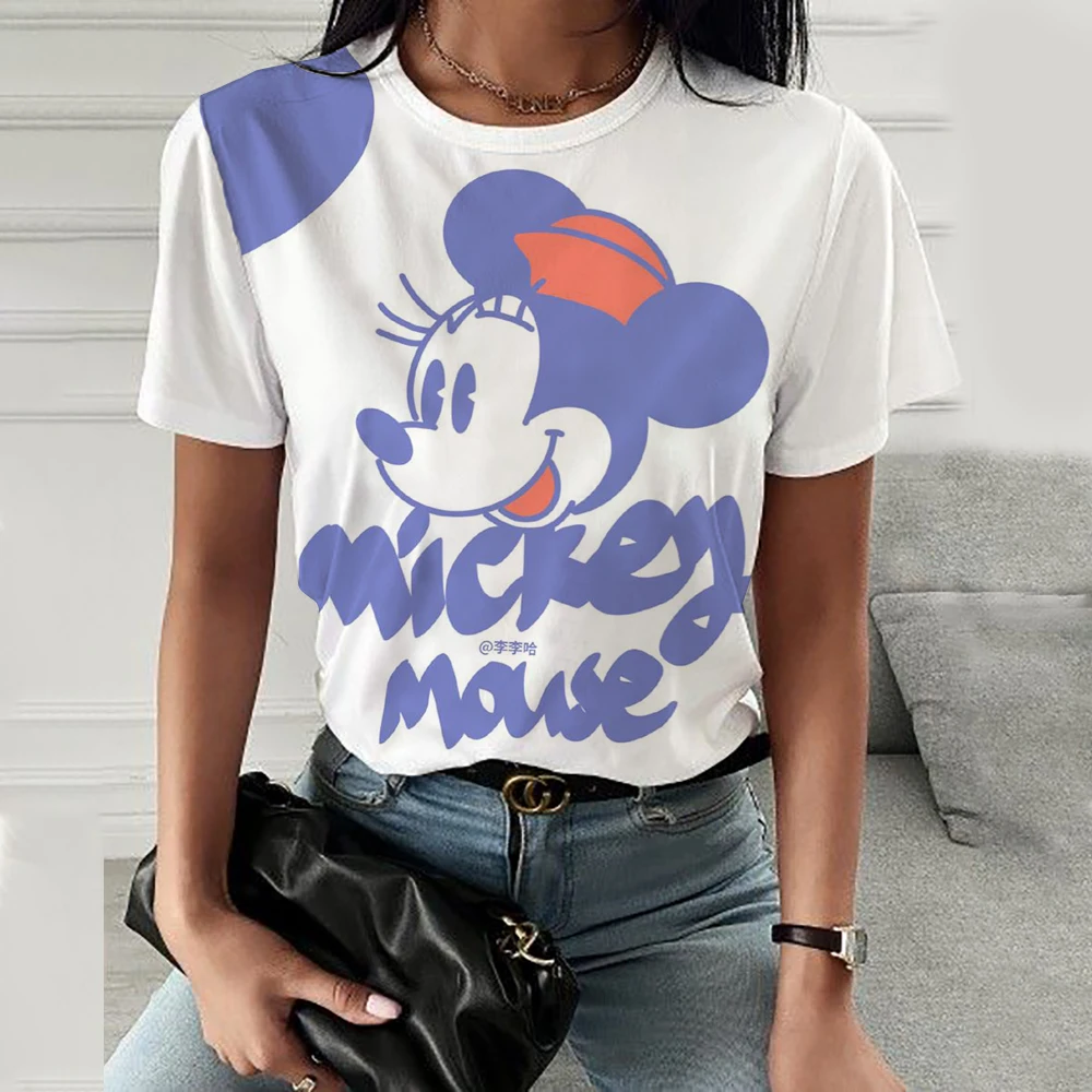 女性のディズニーミッキーマウスTシャツ,3Dプリント半袖ラウンドネックTシャツ,パーソナライズされたカジュアルなビーチスタイル,夏のファッション,新しい