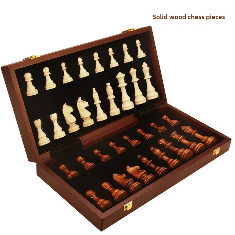 

Chess set, high-end wooden folding large traditional handmade solid wood pieces, magnetic chessboard children's gift board game