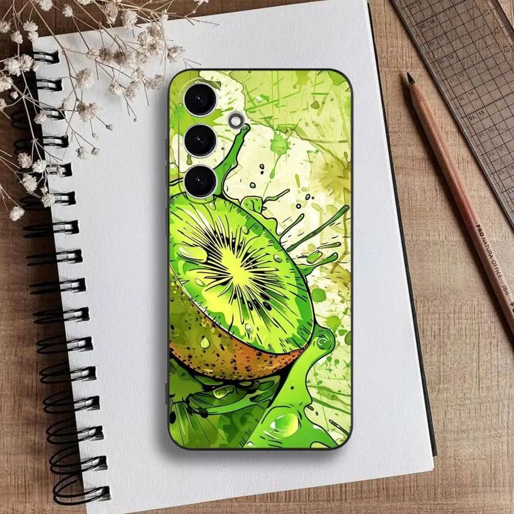 حافظة هاتف كيويفروت مقطوعة بشكل عصير لهاتف سامسونج جالاكسي A73، A72، A71، A70، A53، A52، A51، غطاء أسود من السيليكون الناعم