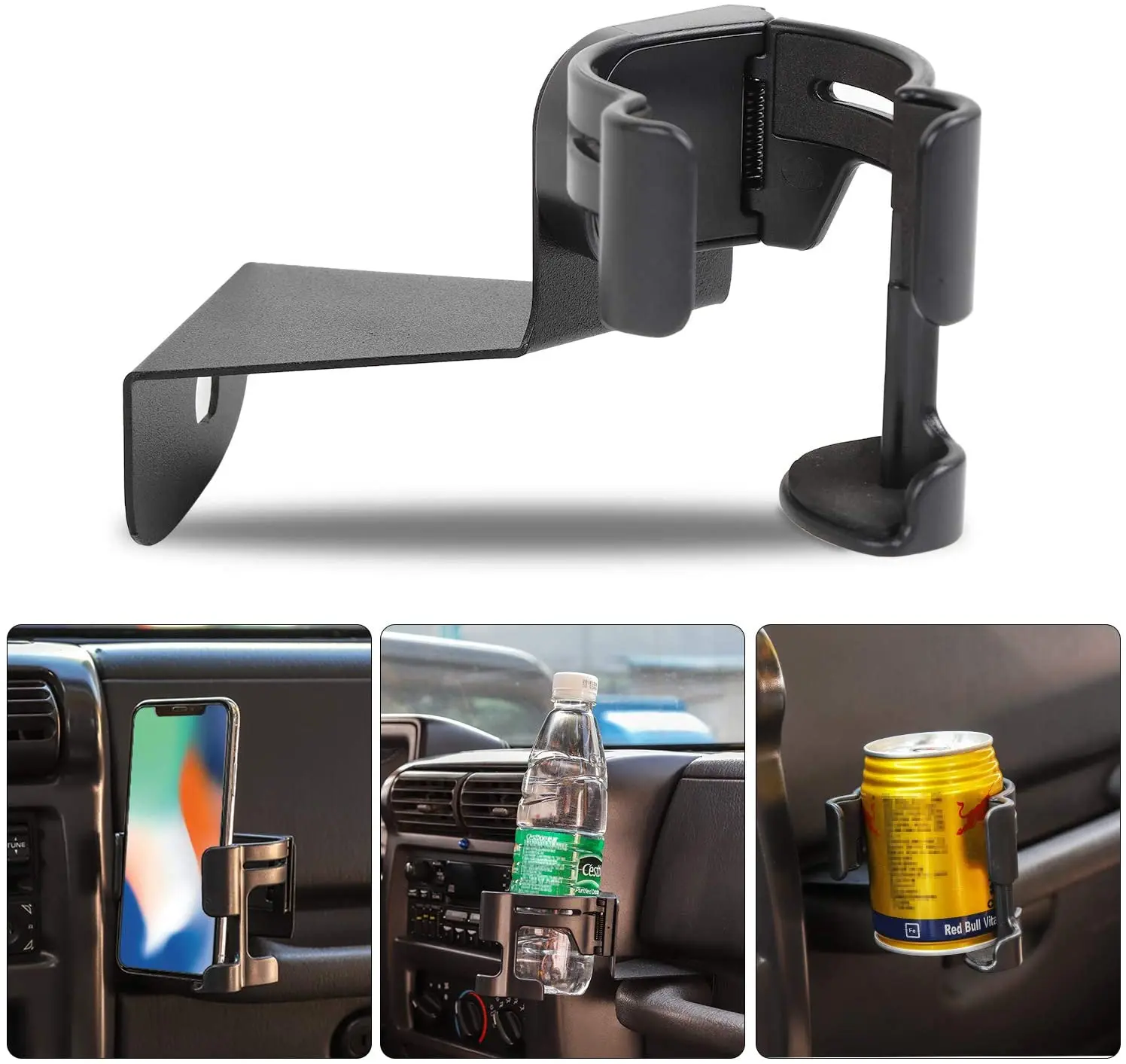 Car Cup Phone Holder for Jeep Wrangler TJ JK JL JT 1997+ Rubicon Unlimited 2 in 1 Bolt-on Multi-Function Drink Stand Bracket