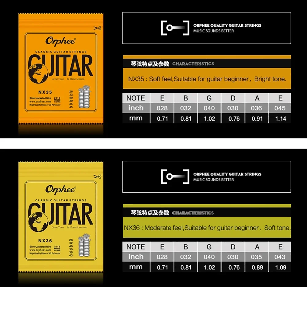 Orphee NX Series Classical Guitar Strings 6pcs/Set Silver Plated Wire Nylon Strings for Classic Guitar Accessories - view 2