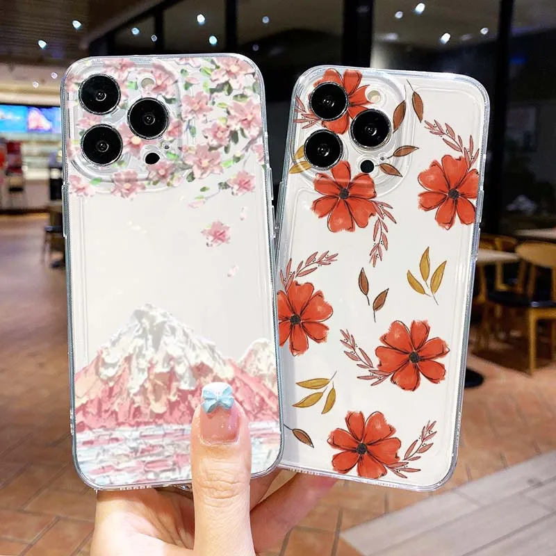 

Art Beautiful Pink Flower For Apple iPhone 17 16 15 14 13 12 11 Air Pro Max Plus Mini Transparent Soft Phone Case