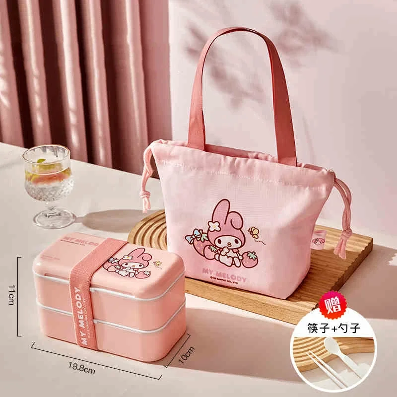 

Sanrio Kawaii My Melody Double-layered Lunch Box Cinnamoroll Anime Cartoon Exquisite Cute Student Officer Compartments Lunch Box