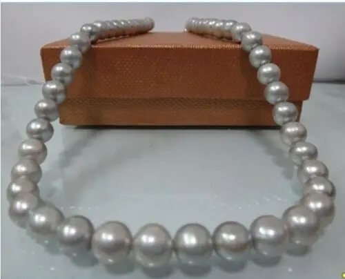 Olśniewający AAA 9mm South China Sea Grey Pearl naszyjnik 18 "14K złoty spinacz