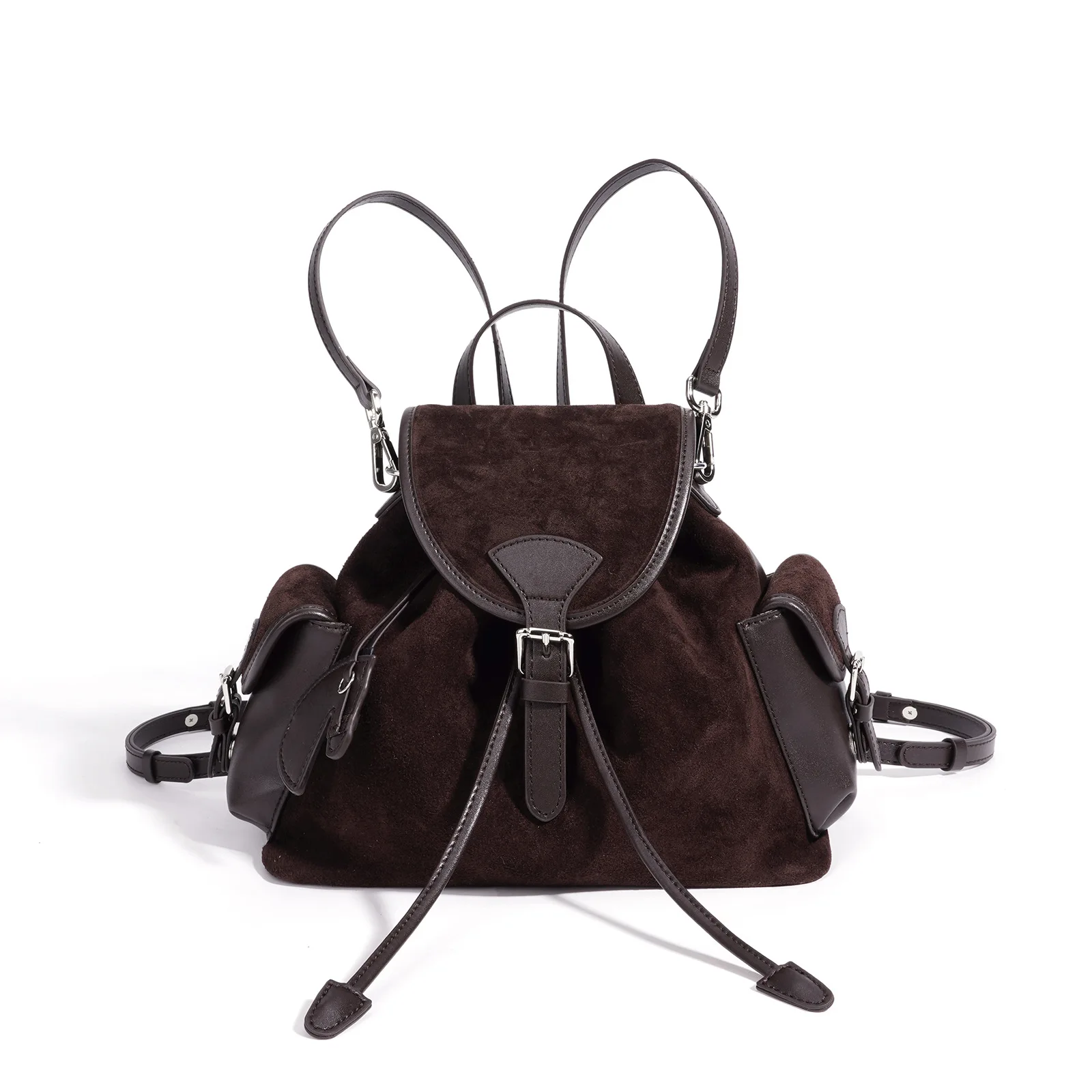 New Senior Sense Double-Layer Cowhide And Suede Backpack Unique Design Retro Style Versatile Large Capacity Travel Backpack