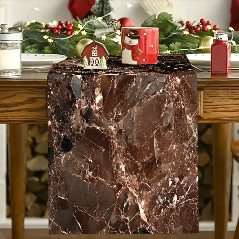 1 Piece of Table Runner with Marble Texture and Black and Brown Crackle Design, Suitable for Farmhouse, Indoor, Kitchen, Celebrations, Table Decoration, Restaurant and Banquet Decoration Supplies