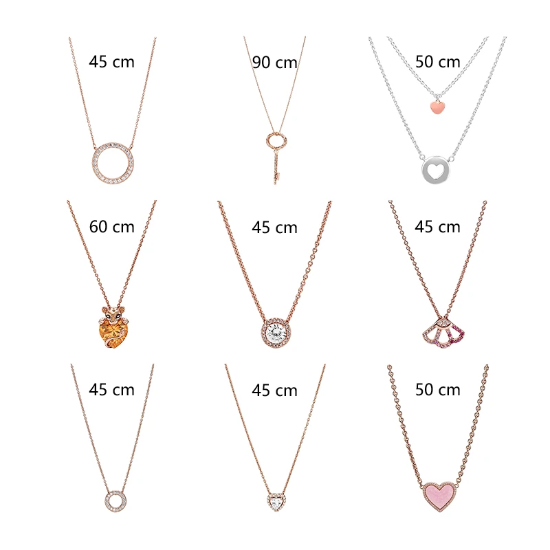 Rose Gold Link Chains Pendants Necklaces For Women Fine Jewelry Key Layered Swirl Lion Princess Heart Fan Circle Chokers Collier