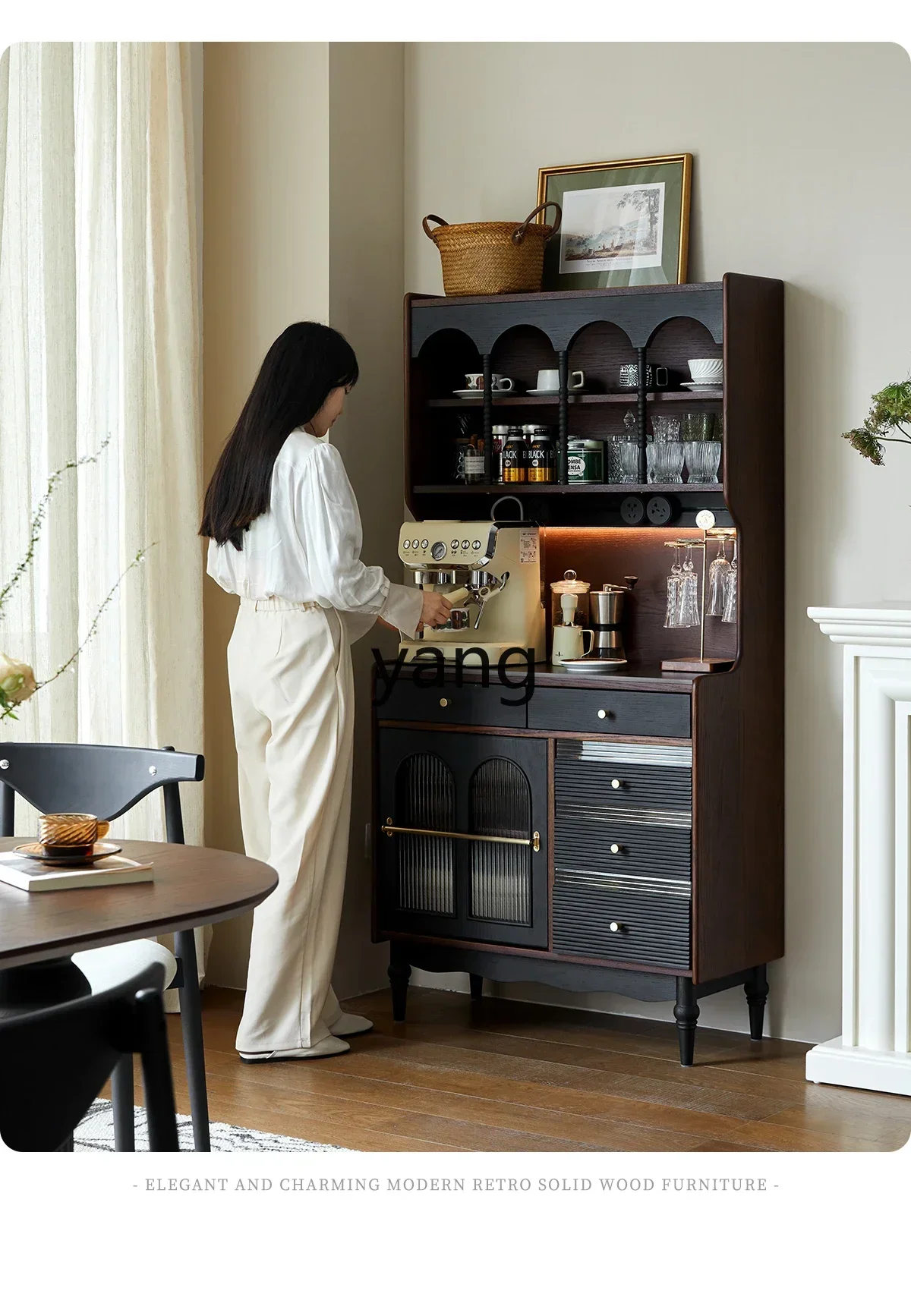 CX   ancient solid wood dining side cabinet integrated against the wall living room kitchen locker