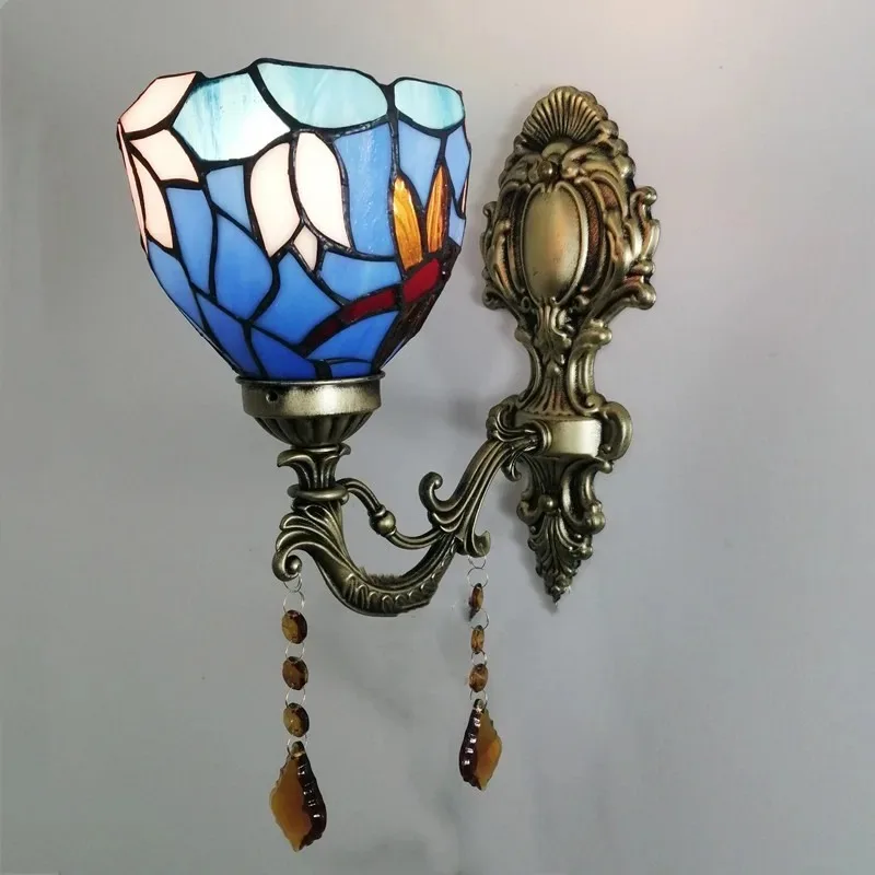 

Tiffany style Aisle Corridor Bedside Glazed Wall Lamp European-style Mediterranean Stained Glass Pastoral Mirror Front Lighting