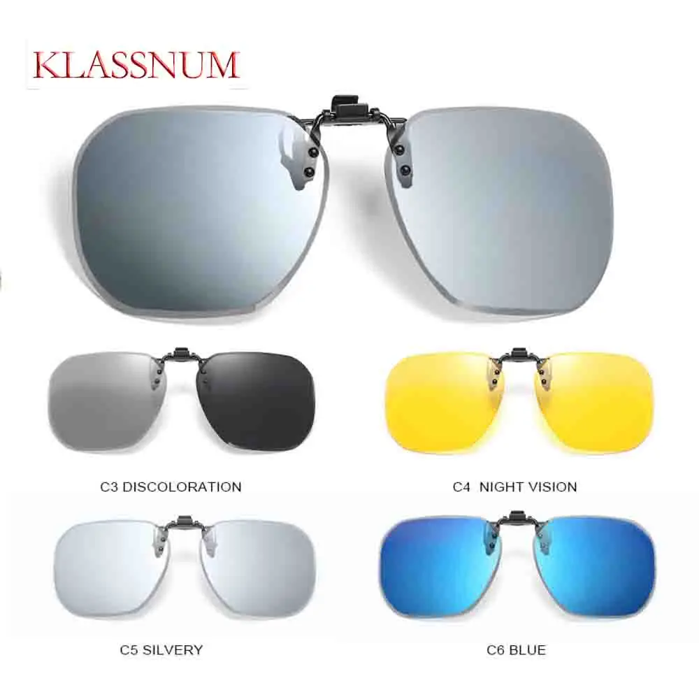 

KLASSNUM новые мужские и женские поляризационные солнцезащитные очки на клипсе UV400, винтажные поляризационные очки с клипсой, очки ночного видения для вождения