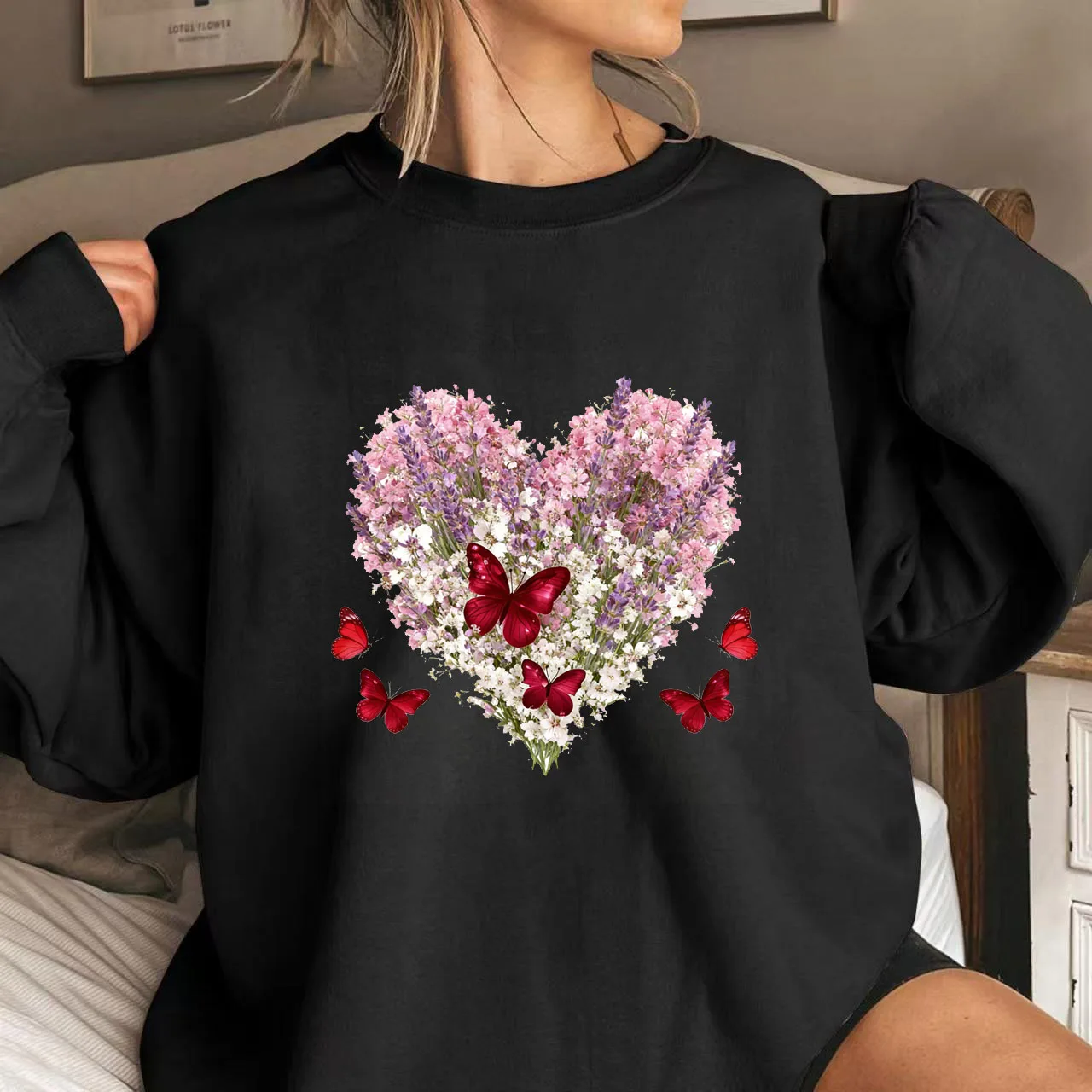 2026 Europese en Amerikaanse stijl Grote maten Valentijnsdag Nieuw los sweatshirt met ronde hals voor dames