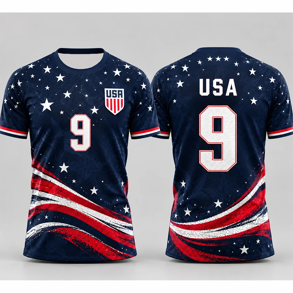 USA 7# Soccer Jersey Men Stars & Stripes Graffiti Football Shirt, Quick Dry Breathable Sublimation Short Sleeve Fan T-Shirt