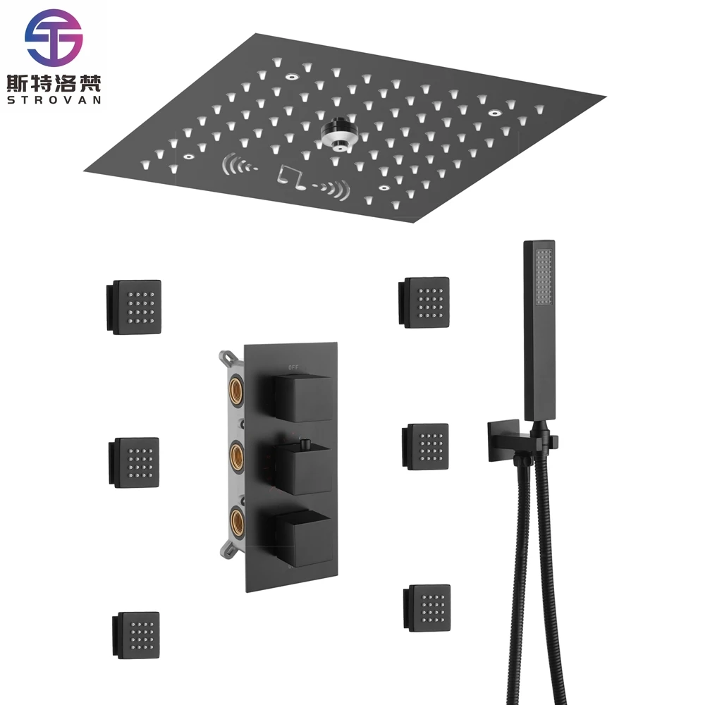 4 وظيفة صنبور أسود LED مجموعة صنبور دش ثرموستاتي #1