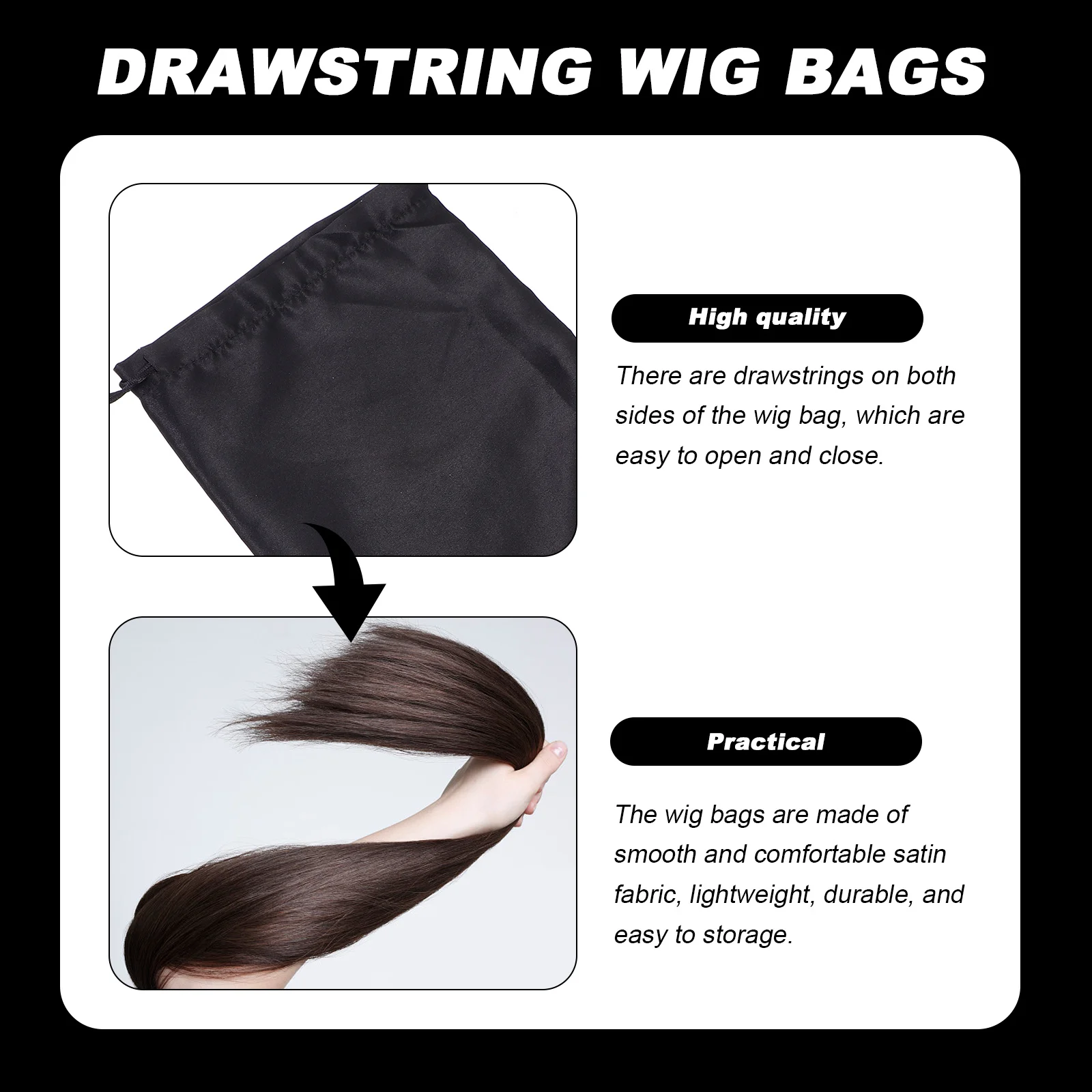 

6pcs Drawstring Bags Satin Hair Extensions Storage Travel Carrying Pouches Storage Bag Tool Bag Packaging Pouches
